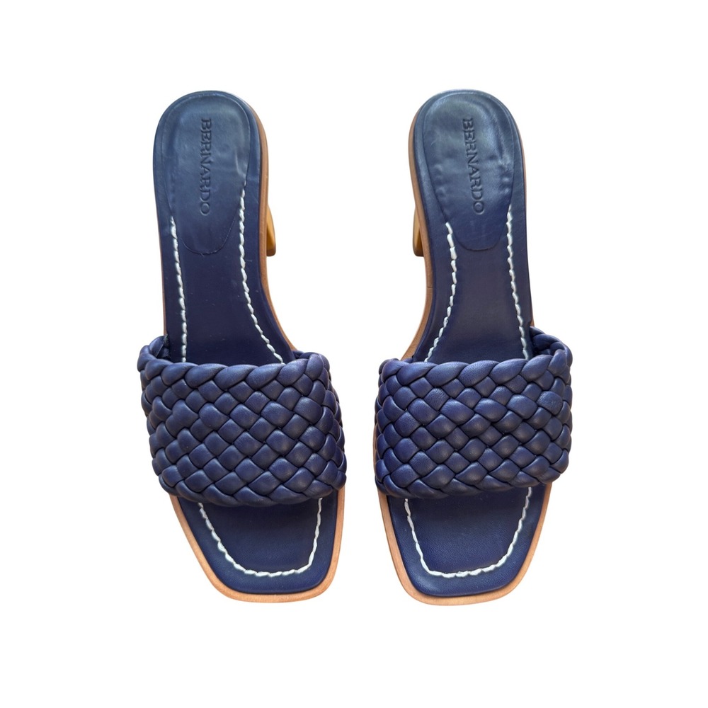 Bernardo Bethesda Woven Leather Slide Heels Navy Block Heel Sandals 8.5M - Picture 4 of 9